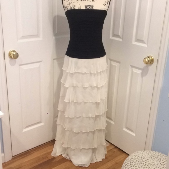 BCBGMaxAzria Strapless Black & White Chiffon Gown - Picture 1 of 5
